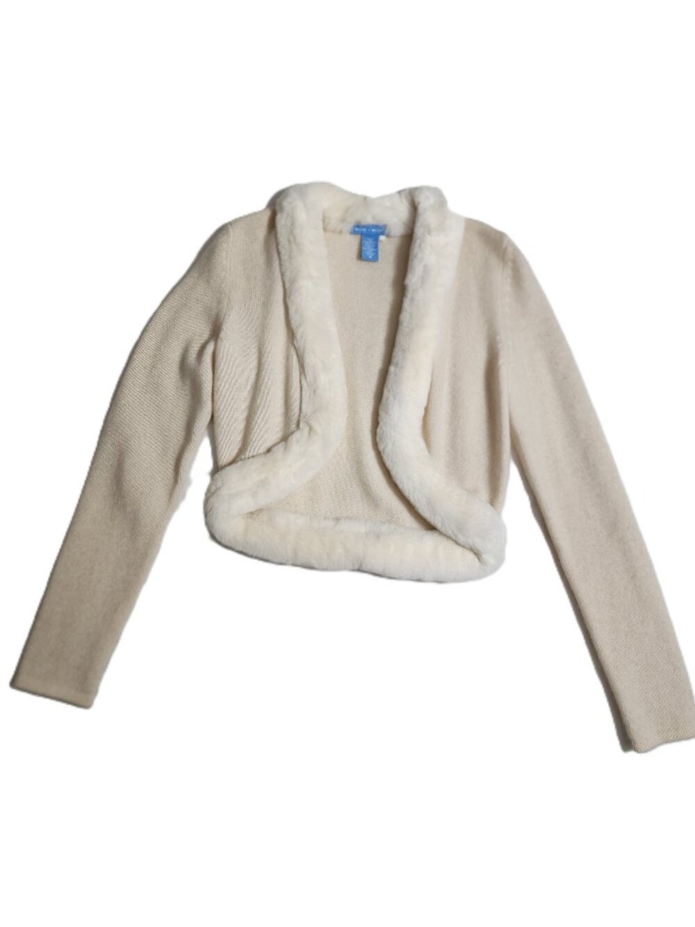 White+Warren 100% Cashmere Open Front Shrug w/Rabbit Trim Vintage RARE